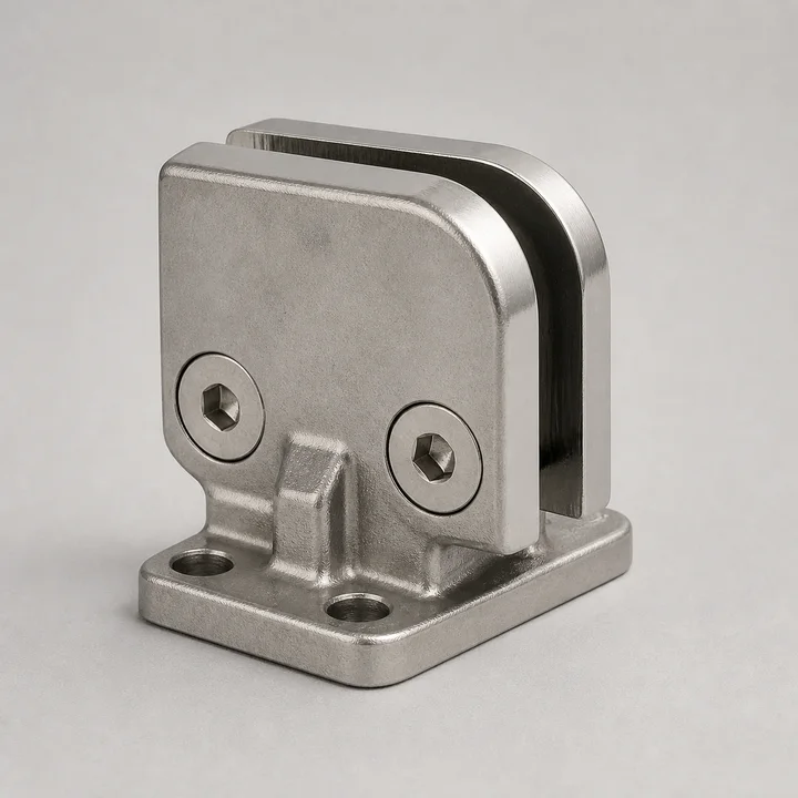 Architectural glass clamp in 316 stainless, catalog product photograph