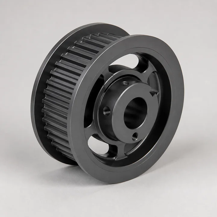 Drive pulley in 7075-T6 aluminum, catalog product photograph