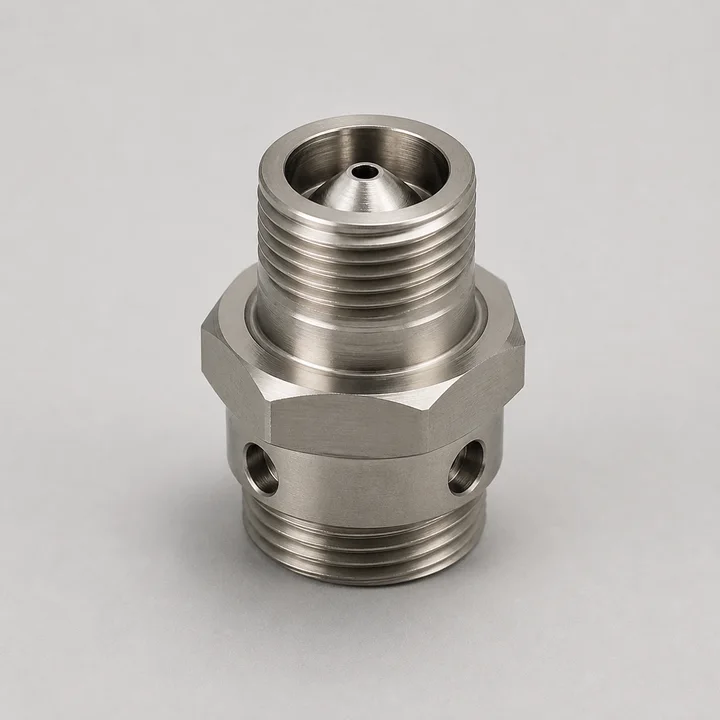 Fluid nozzle insert in 303 stainless, catalog product photograph