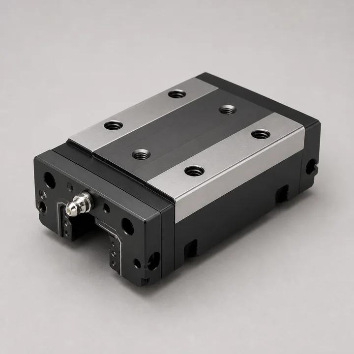 Linear guide carriage in 7075-T6 aluminum, catalog product photograph