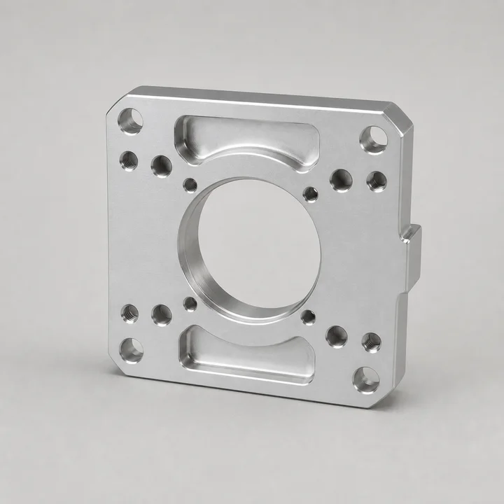Servo motor adapter plate in 6061-T6 aluminum, catalog product photograph