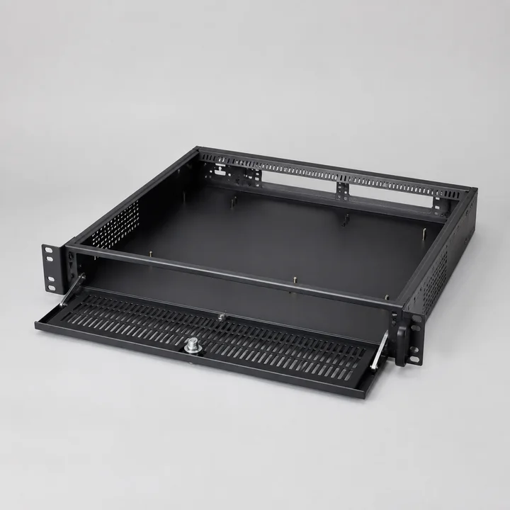 1U rackmount chassis in 1.5mm 5052-H32 aluminum, catalog product photograph