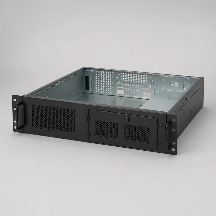 2U vented server chassis in 1.2mm galvanized steel, catalog product photograph
