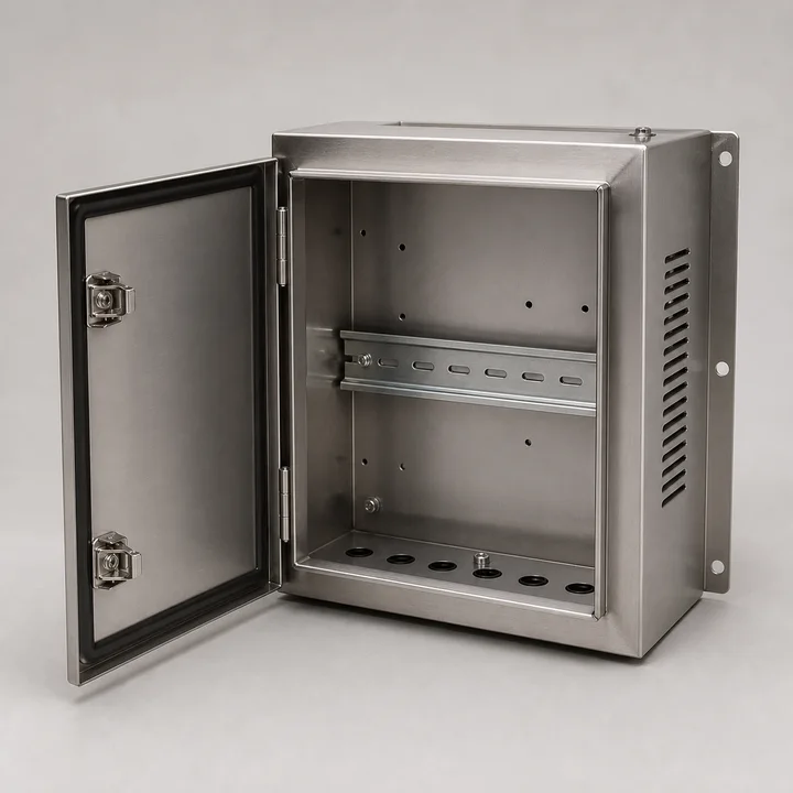 DIN rail junction box in 16ga 304 stainless, catalog product photograph