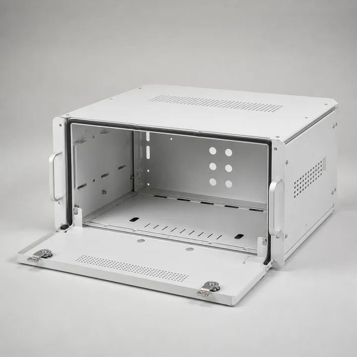Medical cart electronics drawer in 1.2mm 5052-H32 aluminum, catalog product photograph