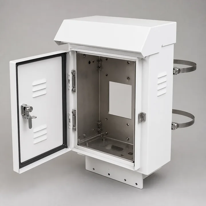 Pole-mount camera enclosure in 14ga 304 stainless, catalog product photograph