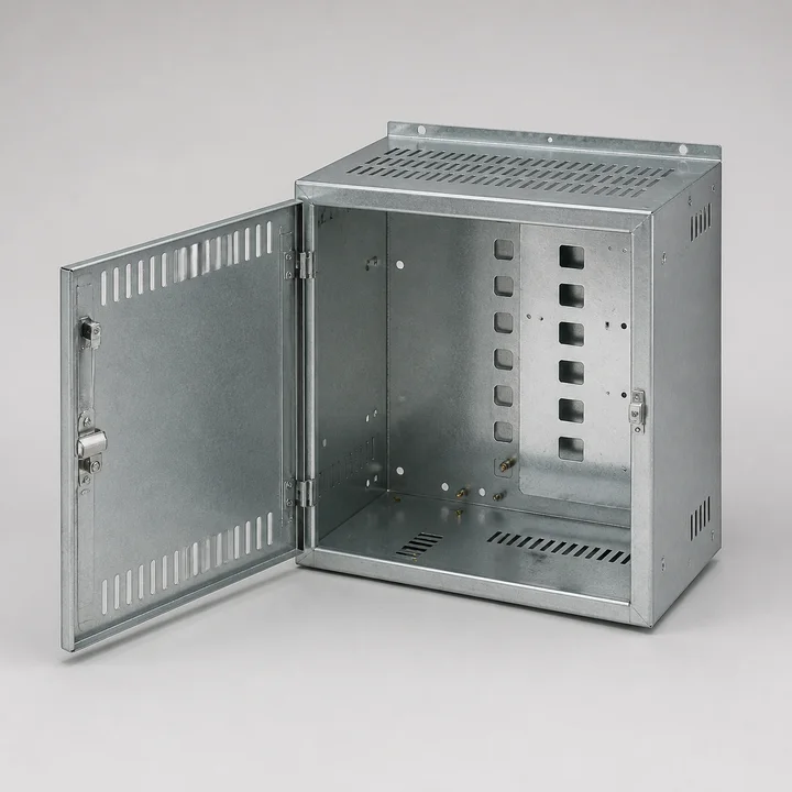 Power supply chassis in 1.2mm galvanized steel, catalog product photograph