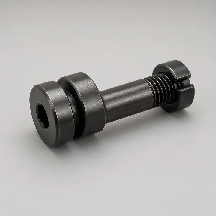 Custom eccentric shoulder bolt in 4140 alloy steel, catalog product photograph