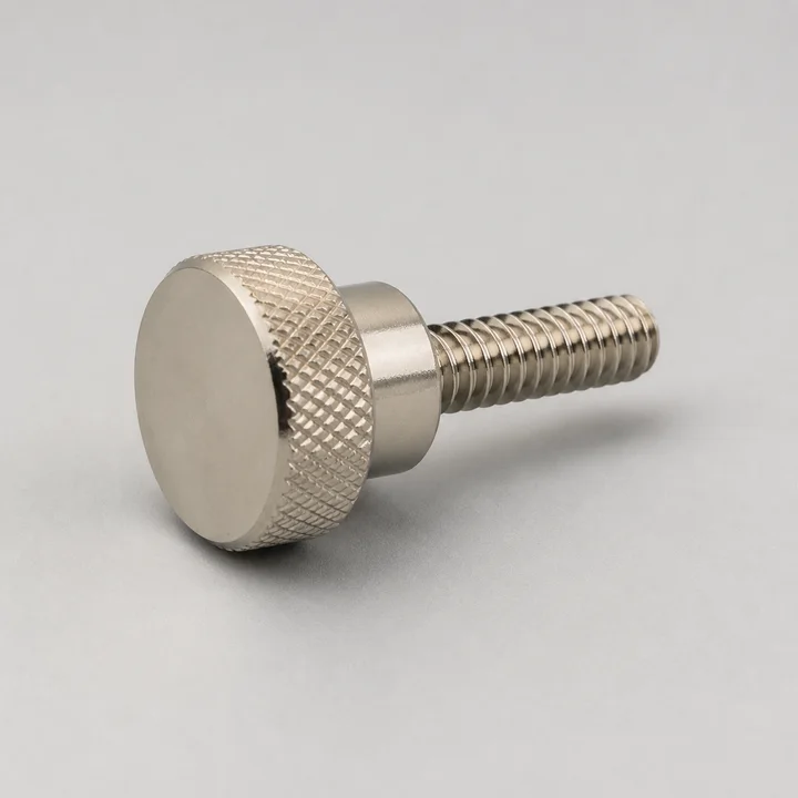Knurled thumb screw M5 in C360 brass, catalog product photograph
