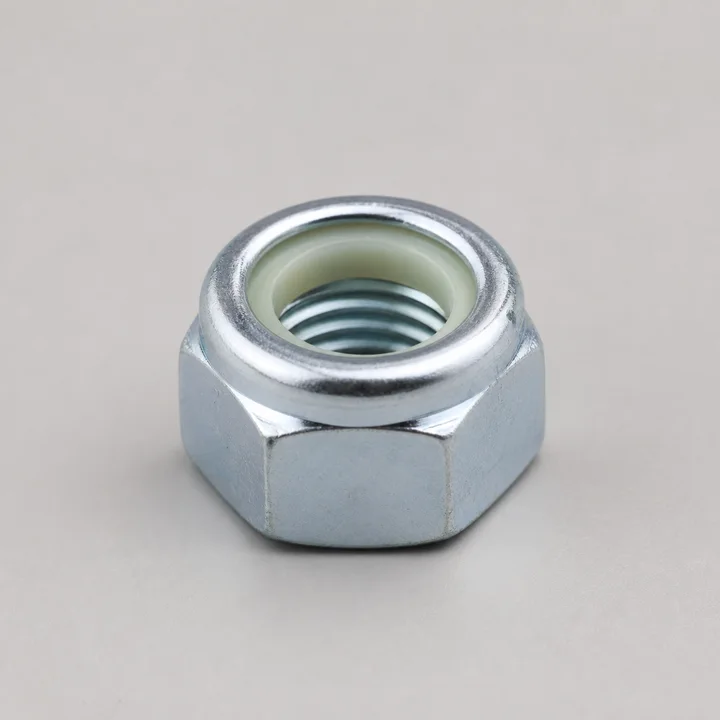 Nylon-insert lock nut M6 in Class 8 steel, catalog product photograph