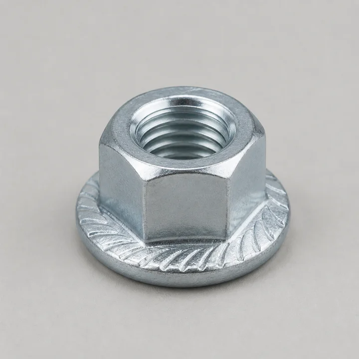 Serrated flange nut M10 × 1.5 in Class 10 steel, catalog product photograph