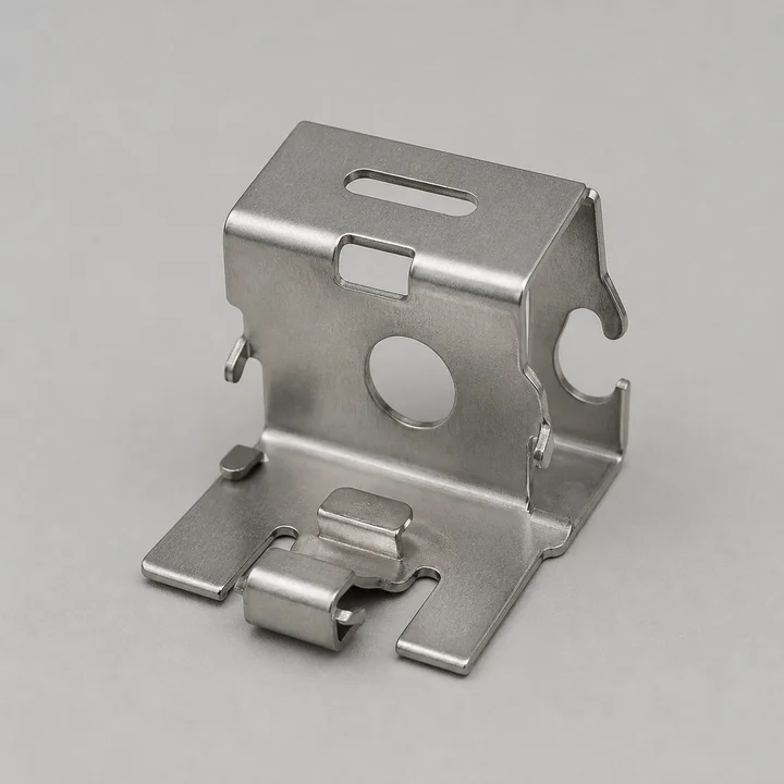DIN rail retaining clip in 0.8mm 301 stainless, catalog product photograph